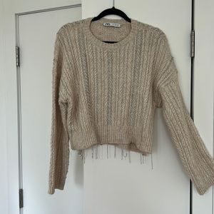 Zara cable knit sweater with rhinestone detail